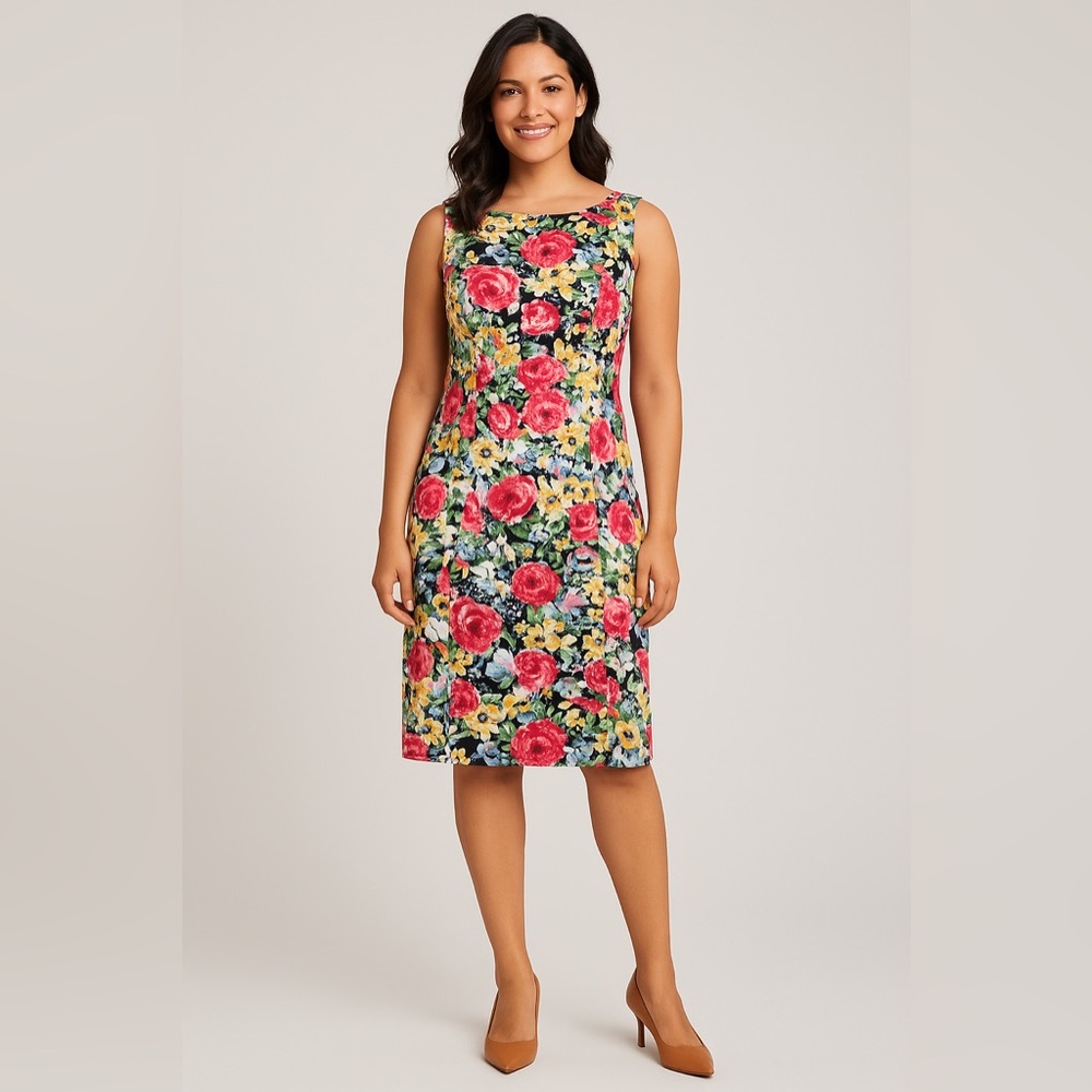 Talbots Sleeveless Sheath Midi Dress Floral Print Cotton Blend Kentucky Derby 12 - Picture 7 of 12